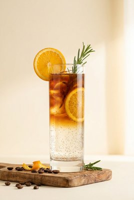 Citrus tonic cold brew with citrus garnish and bubbles