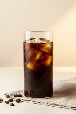 Classic black cold brew in a tall glass over ice