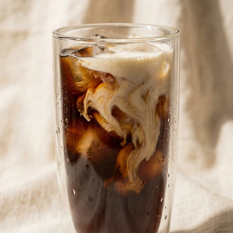 Vanilla cream cold brew with a soft cream swirl flowing into iced coffee